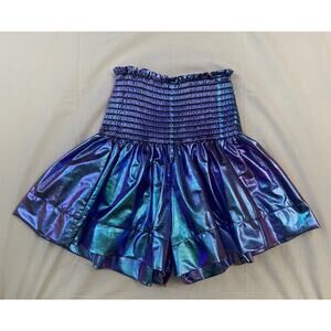 Queen Of Sparkles Swing Shorts Metallic Iridescent Blue Skort Smocked Sz XS